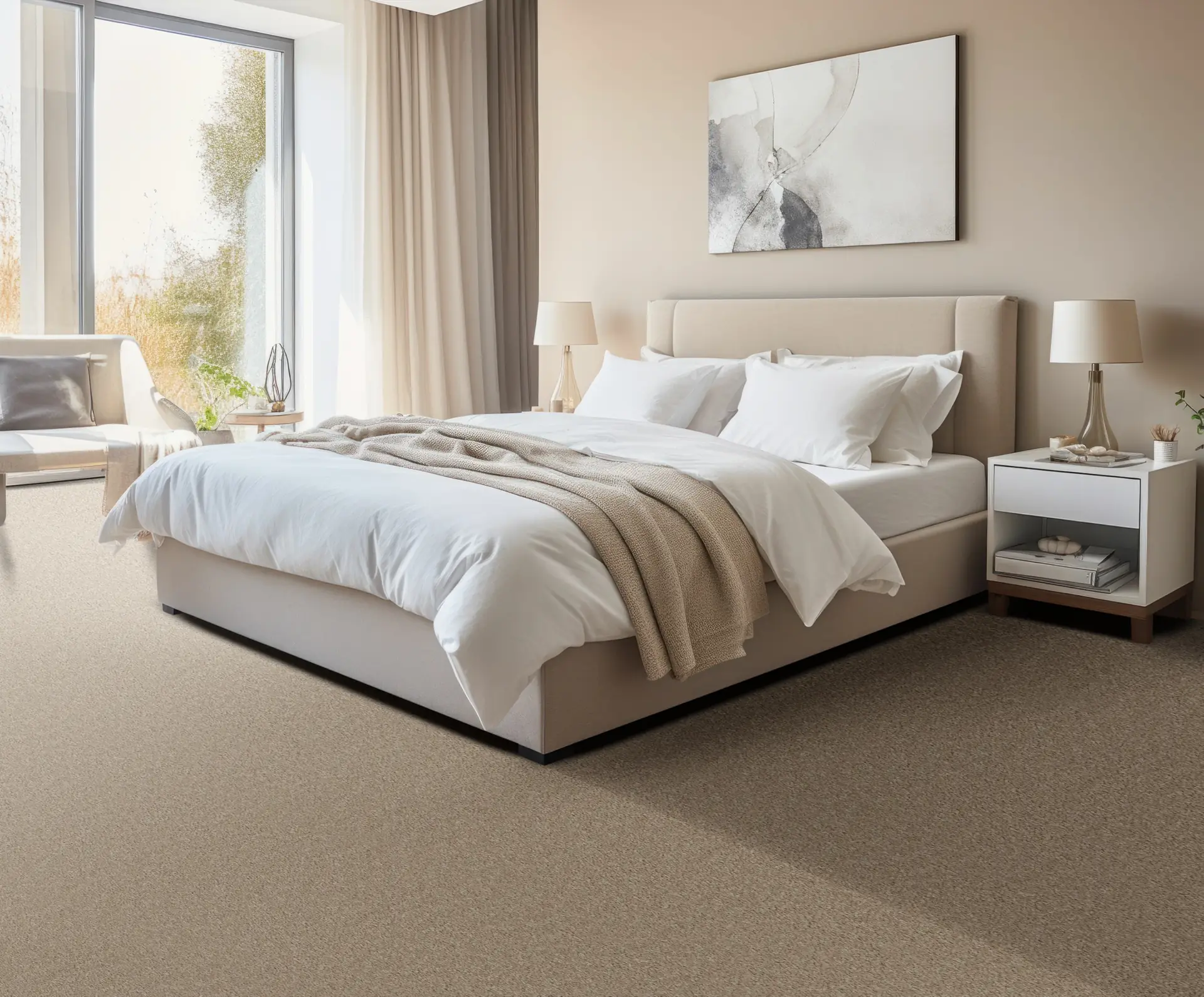 Serene bedroom with a soft Bliss Tuscan carpet