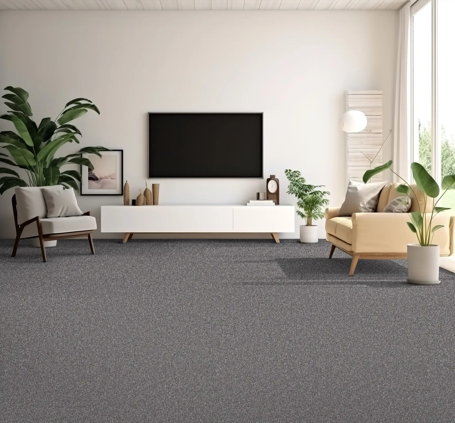 Modern lounge with a grey Provence Classic carpet